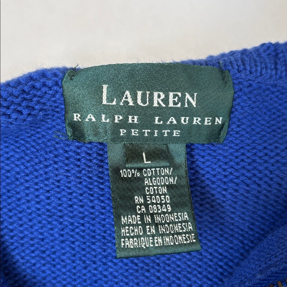 Vintage Ralph Lauren Blue Gold Crest 1/4 Zip Sweater Preppy Women’s Petite Large - Picture 4 of 10